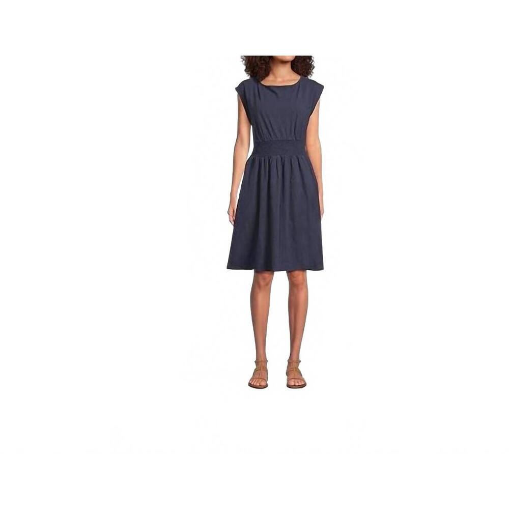 NEW MODODOC short dolman smocked waist mini dress in vibrant navy